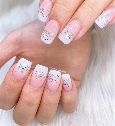 pink glitter nails with white tips|soft pink and white nails.